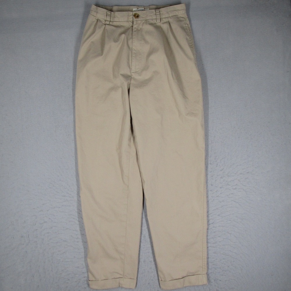 Banana Republic Vintage Khaki Pleated Chino Pants Tan Cotton Cuffed Womens 12